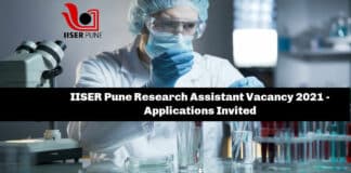 IISER Pune Research Assistant Vacancy 2021 - Applications Invited