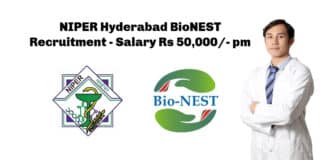 NIPER Hyderabad BioNEST Recruitment - Salary Rs 50,000/- pm