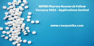 NIPER Pharma Research Fellow Vacancy 2021 - Applications Invited