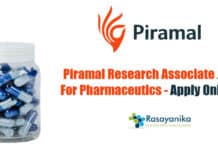 Piramal Research Associate Job