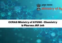 CCRAS Ministry of AYUSH - Chemistry & Pharma JRF Job