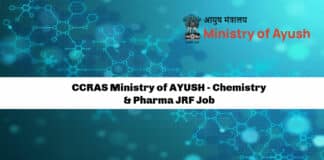 CCRAS Ministry of AYUSH - Chemistry & Pharma JRF Job