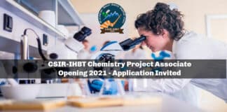 CSIR-IHBT Chemistry Project Associate Opening 2021 - Application Invited