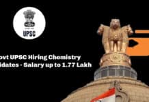 Govt UPSC Hiring Chemistry Candidates - Applications Invited Salary up to 1.77 Lakh