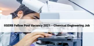 IISERB Fellow Post Vacancy 2021 - Chemical Engineering Job
