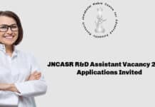 JNCASR R&D Assistant Vacancy 2021 - Applications Invited