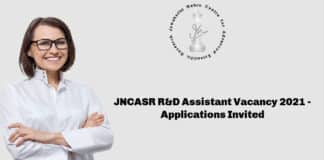 JNCASR R&D Assistant Vacancy 2021 - Applications Invited