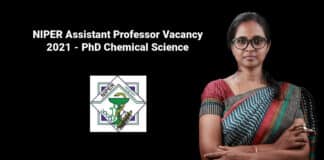 NIPER Assistant Professor Vacancy 2021 - PhD Chemical Science