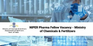 NIPER Pharma Fellow Vacancy - Ministry of Chemicals & Fertilizers