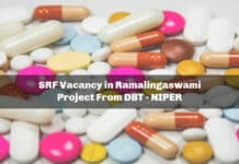 SRF Vacancy in Ramalingaswami Project From DBT - NIPER