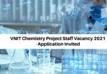 VNIT Chemistry Project Staff Vacancy 2021 - Application Invited