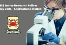 CNCI Junior Research Fellow Vacancy 2021 - Applications Invited