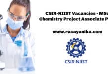 CSIR-NIIST Vacancies - MSc Chemistry Project Associate Post