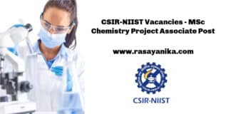 CSIR-NIIST Vacancies - MSc Chemistry Project Associate Post