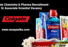 Colgate Chemistry & Pharma Recruitment- Sr Associate Scientist Vacancy