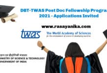 DBT-TWAS Post Doc Fellowship Programme 2021 - Applications Invited