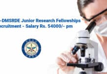 DRDO-DMSRDE Junior Research Fellowships Recruitment - Salary Rs. 54000_- pm