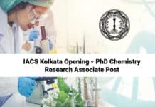 IACS Kolkata Opening - PhD Chemistry Research Associate Post