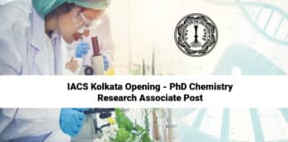 IACS Kolkata Opening - PhD Chemistry Research Associate Post