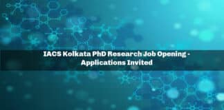 IACS Kolkata PhD Research Job Opening - Applications Invited