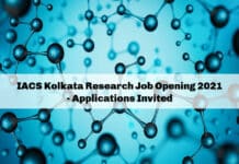 IACS Kolkata Research Job Opening 2021 - Applications Invited