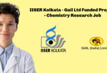 IISER Kolkata - Gail Ltd Funded Project - Chemistry Research Job