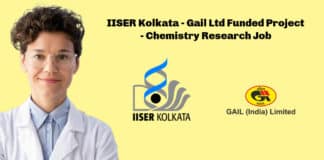 IISER Kolkata - Gail Ltd Funded Project - Chemistry Research Job