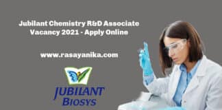 Jubilant Chemistry R&D Associate Vacancy 2021 - Apply Online