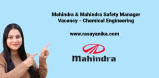 Mahindra & Mahindra Safety Manager Vacancy - Chemical Engineering