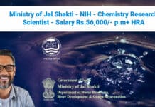 Ministry of Jal Shakti - NIH - Chemistry Research Scientist - Salary Rs.56,000/- p.m+ HRA