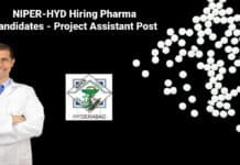 NIPER-HYD Hiring Pharma Candidates - Project Assistant Post