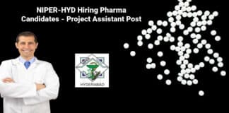NIPER-HYD Hiring Pharma Candidates - Project Assistant Post