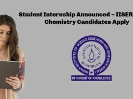 Student Internship Announced – IISER Mohali Chemistry Candidates Apply