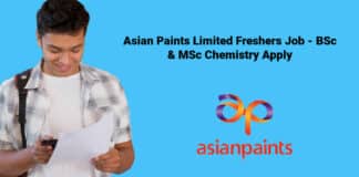 Asian Paints Limited Freshers Job - BSc & MSc Chemistry Apply