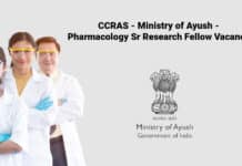 CCRAS - Ministry of Ayush - Pharmacology Sr Research Fellow Vacancy