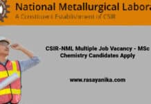 CSIR-NML Multiple Job Vacancy - MSc Chemistry Candidates Apply