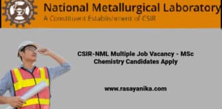 CSIR-NML Multiple Job Vacancy - MSc Chemistry Candidates Apply