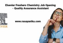 Elsevier Freshers Chemistry Job Opening - Quality Assurance Assistant