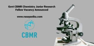 Govt CBMR Chemistry Junior Research Fellow Vacancy Announced