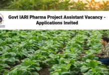 Govt IARI Pharma Project Assistant Vacancy - Applications Invited