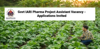 Govt IARI Pharma Project Assistant Vacancy - Applications Invited