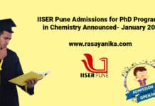 IISER Pune Admissions for PhD Programme in Chemistry - January 2022