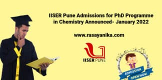 IISER Pune Admissions for PhD Programme in Chemistry - January 2022