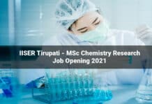 IISER Tirupati - MSc Chemistry Research Job Opening 2021