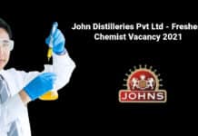 John Distilleries Pvt Ltd - Freshers Chemist Vacancy 2021