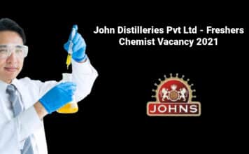 John Distilleries Pvt Ltd – Freshers Chemist Vacancy 2021 John Distilleries Pvt Ltd - Freshers Chemist Vacancy 2021