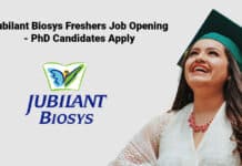 Jubilant Biosys Freshers Job Opening - PhD Candidates Apply