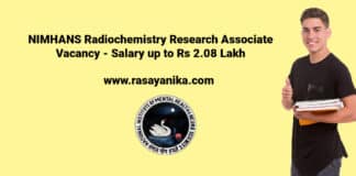 NIMHANS Radiochemistry Research Associate Vacancy - Salary up to Rs 2.08 Lakh