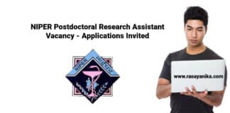 NIPER Postdoctoral Research Assistant Vacancy - Applications Invited