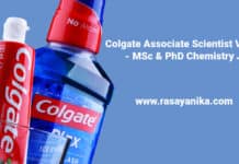 Colgate Associate Scientist Vacancy - MSc & PhD Chemistry Job